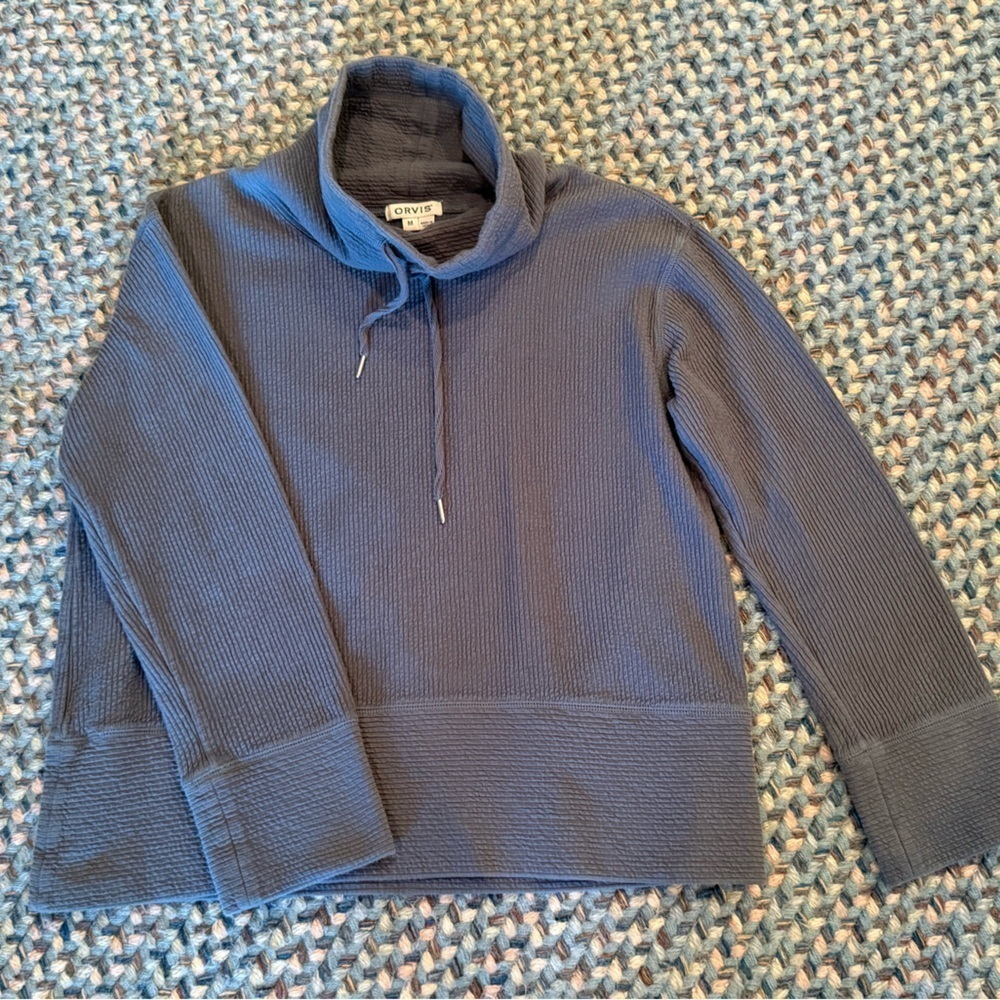 Orvis Cozy Blue Pullover Cowl Neck Hoodie M - Picture 2 of 6